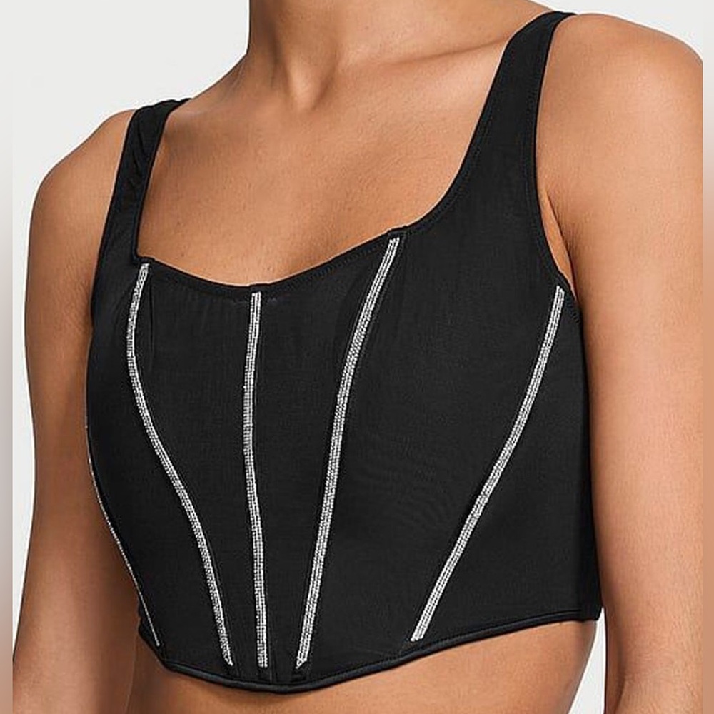 Victoria secret very sexy sheer corset crystals net rhinestone crop top NEW